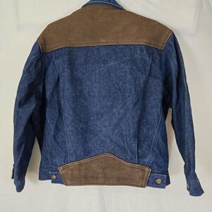 vintage Raw Denim Trucker Jacket with Brown Leather yokes